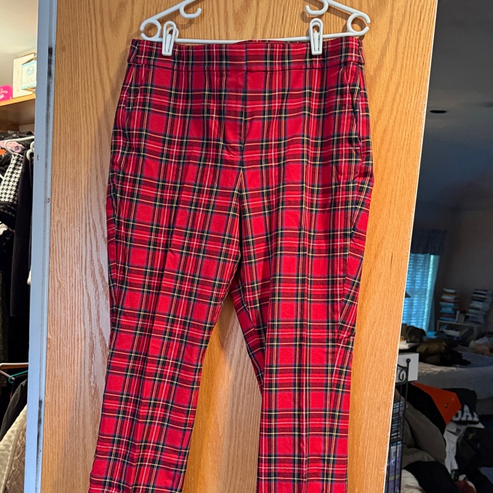 J. Crew Red Plaid Straight Leg Pants